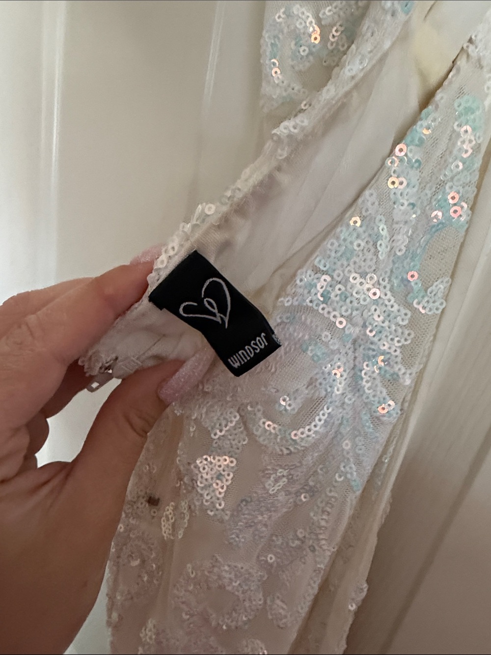Iridescent Sequin White Prom Dress - Picture 2 of 5